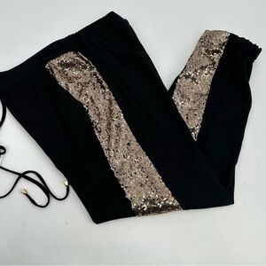 Xhilaration Sequin Joggers Juniors Women’s M Black Gold Drawstring Pull On Pants